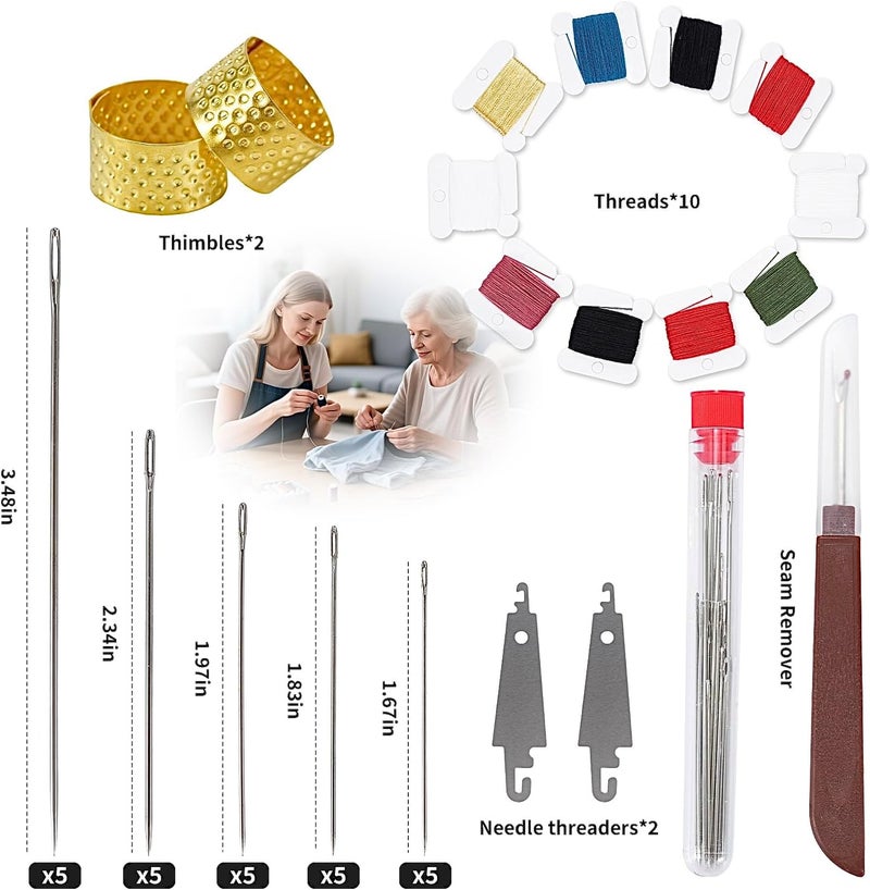 RZHHTTQ 41PCS Big Eye Stainless Steel Hand Sewing Needles Set, Large Eye Steel Needle Set for Hand Quilting, Denim & Daily Mending - Image 2